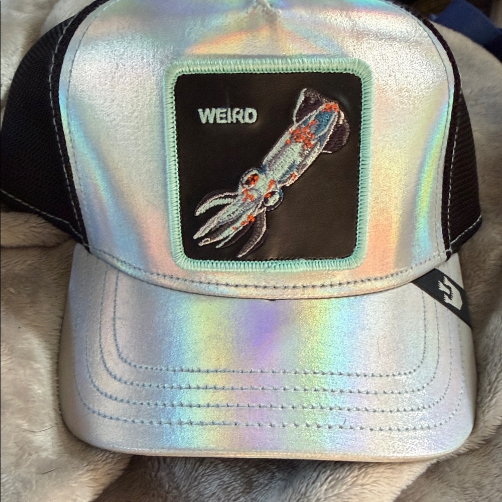 Goorin Bros Holographic Silver Trucker Hat Weird Squid Patch